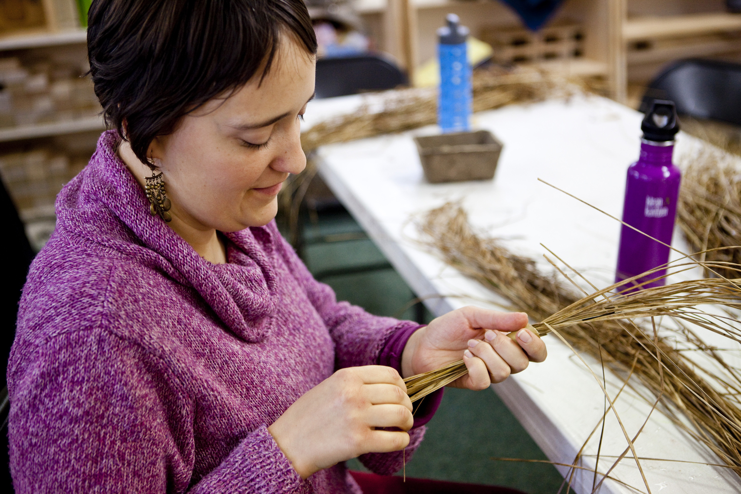 Clara working with sedges  as we began our baskets