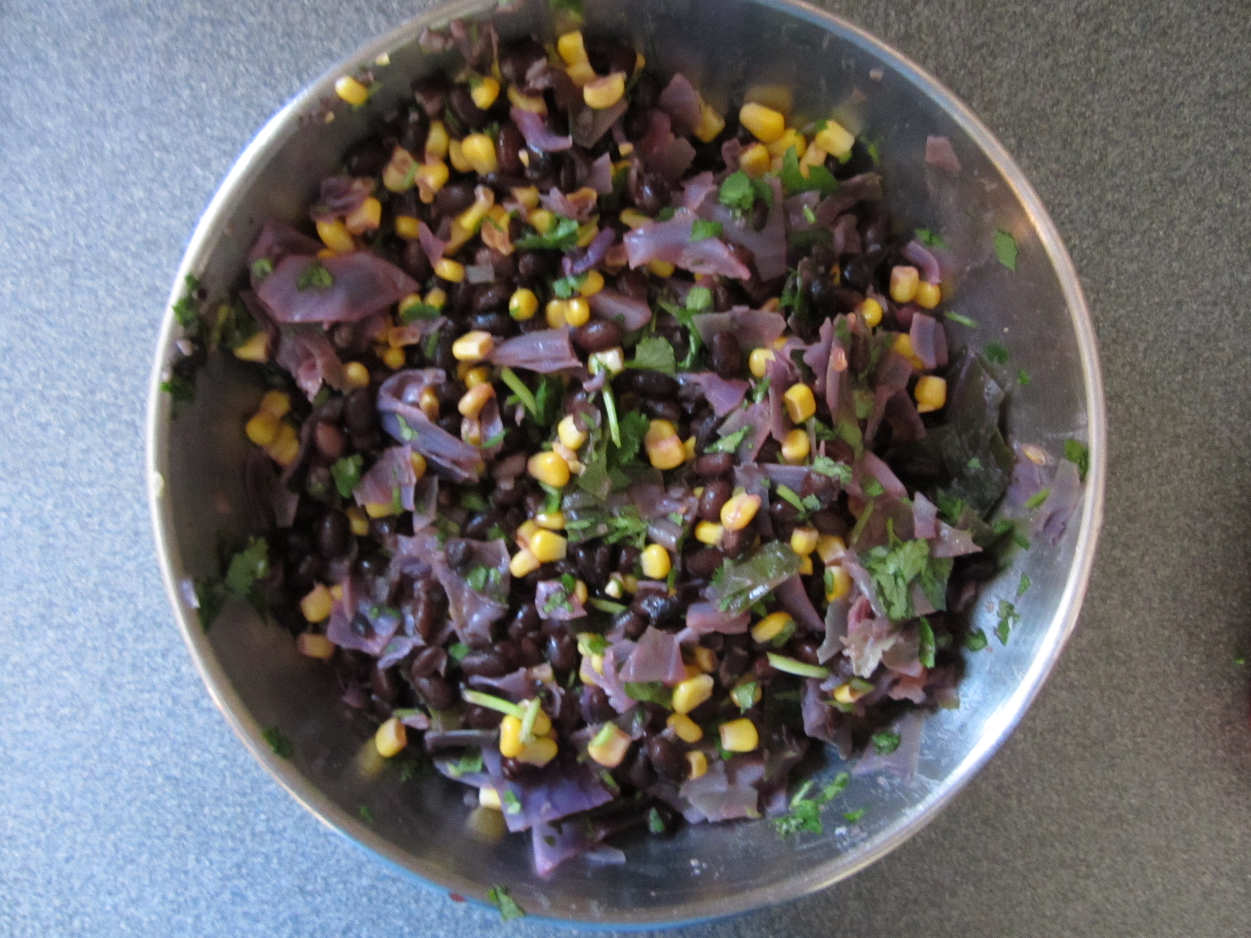 Southwestern black bean and red cabbage salad.