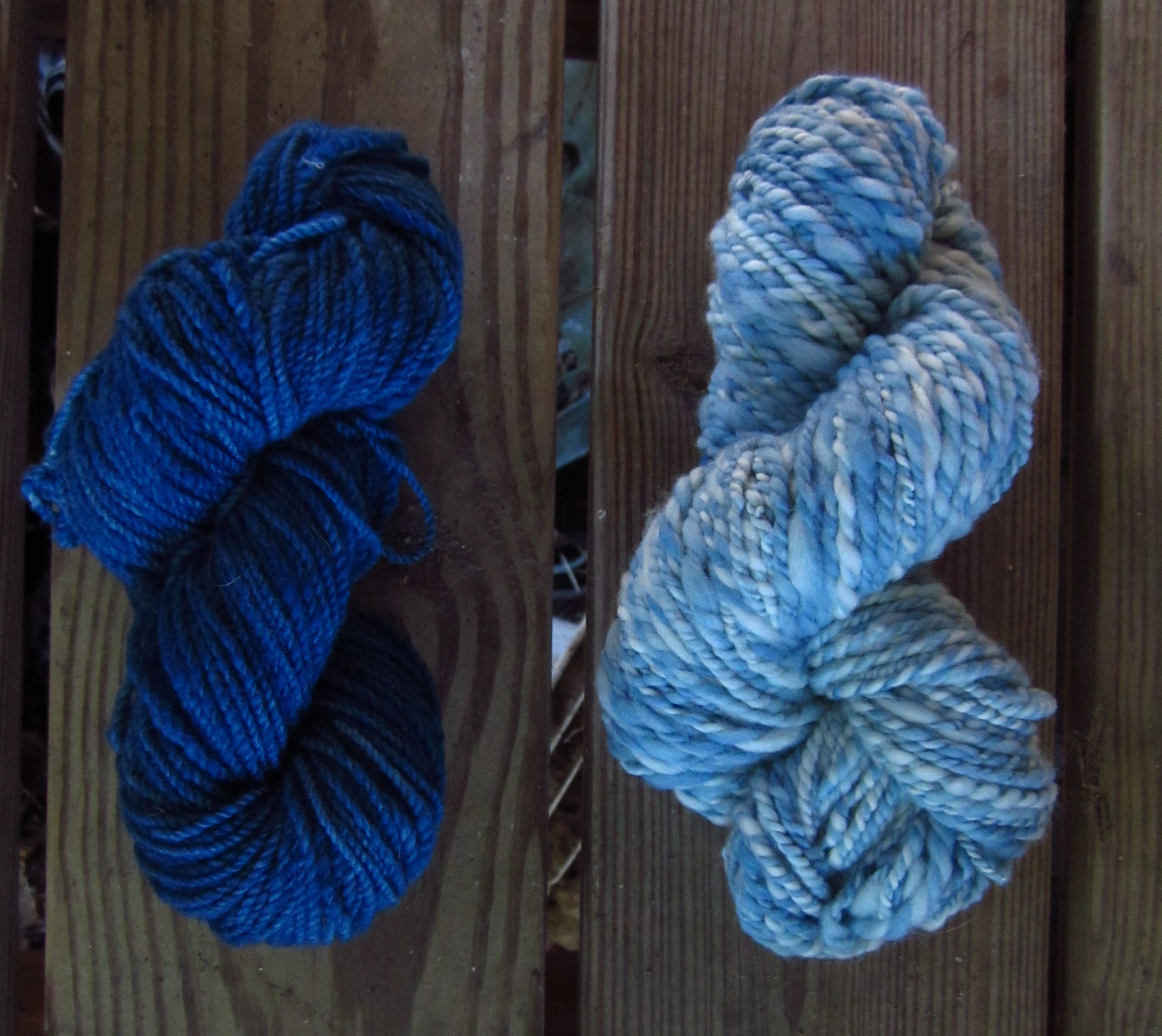 The Dark One Is The First Dye Bath And The Second Is Roving That Was Dyed Unevenly In The Second Batch And Then Spun.