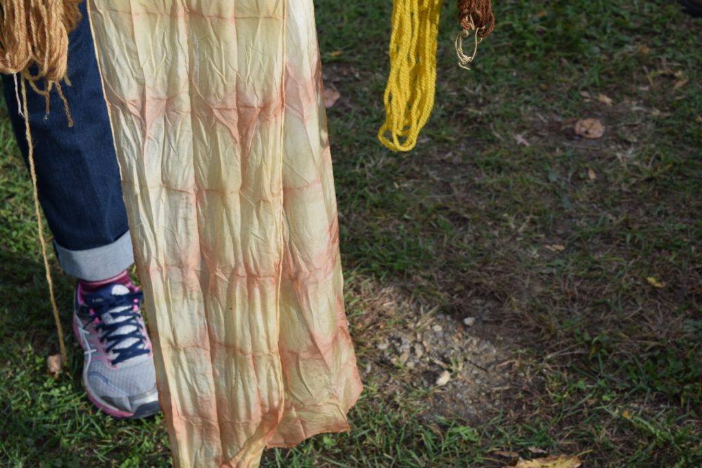 Mugwort and marigold dyed silk scarf