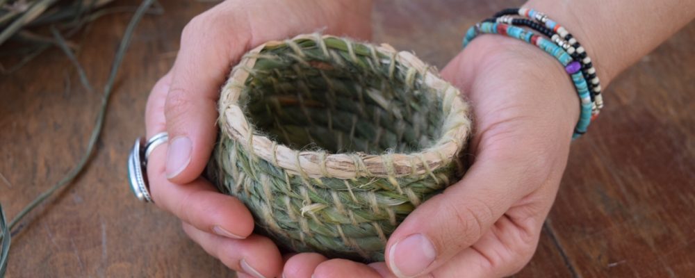 A Beautiful Tiny Coiled Basket With Plant Dye Yarn