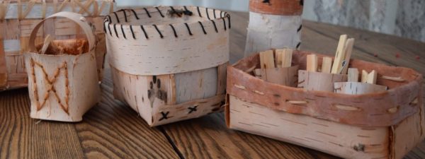 folded birch bark baskets with katie grove