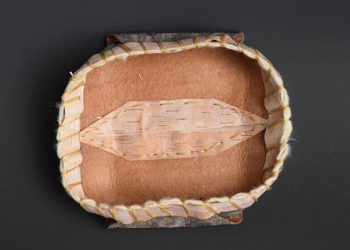 Crystal Container  /  7″ X 7″ X 7″  /  White Pine Bark, Birch Bark, Wool, Artificial Sinew