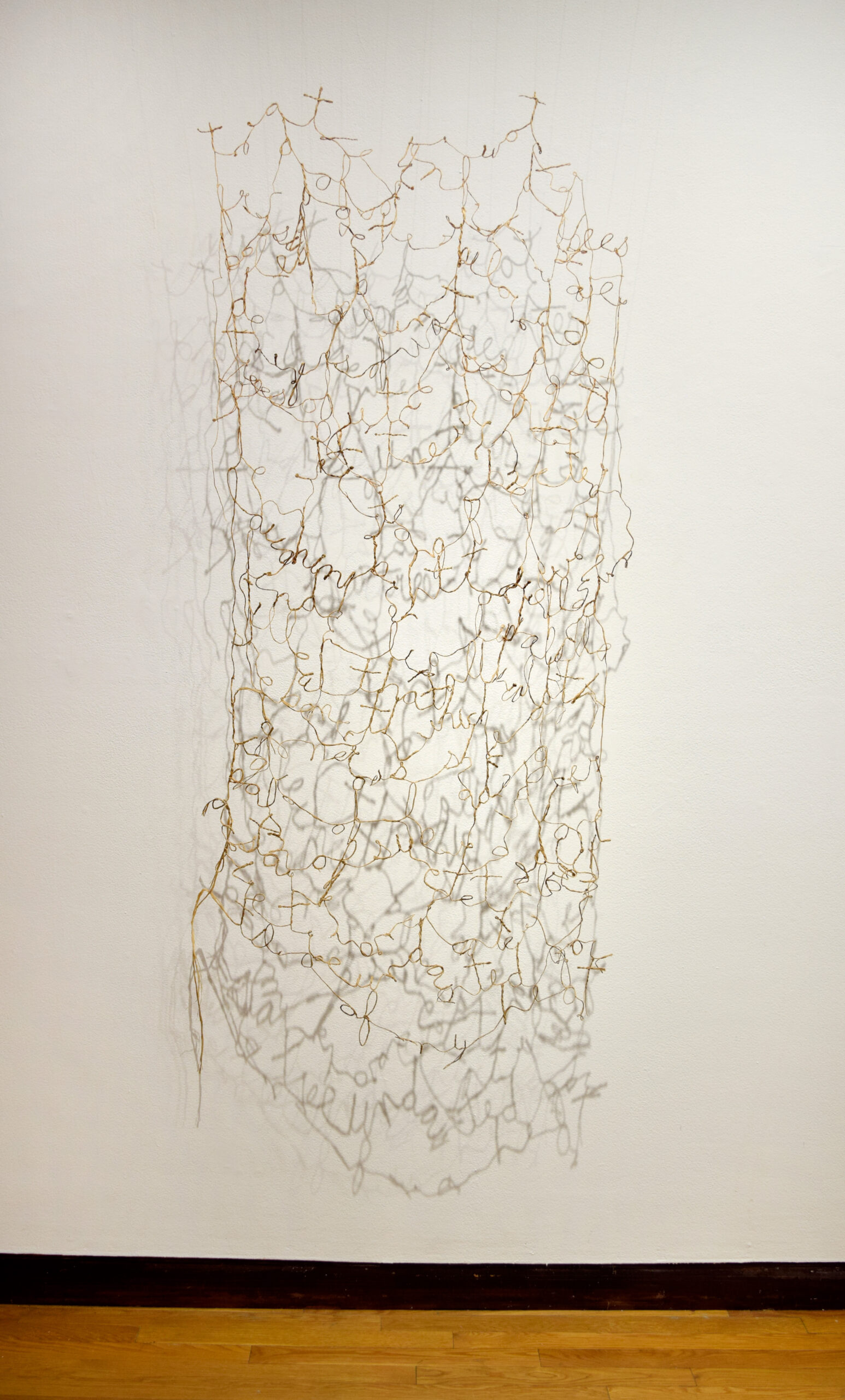 Listen Closely (Names of Basswood) 2022. Basswood fiber, string.  42” x 60” x 12”